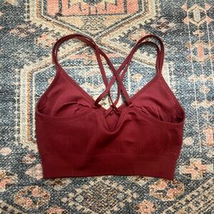 aerie Ribbed Crisscross Bralette in Deep Burgundy